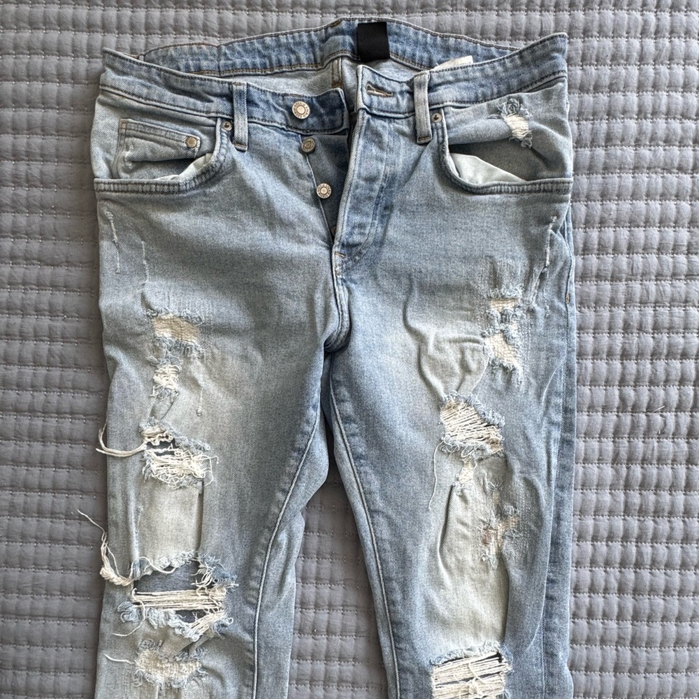 Trendy Distressed Light Blue Skinny Jeans